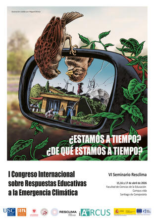 Cartel Resclima Cartel para o I Congreso internacional sobre respostas educativas á emerxencia climática. Ilustración de Miguel Brieva
